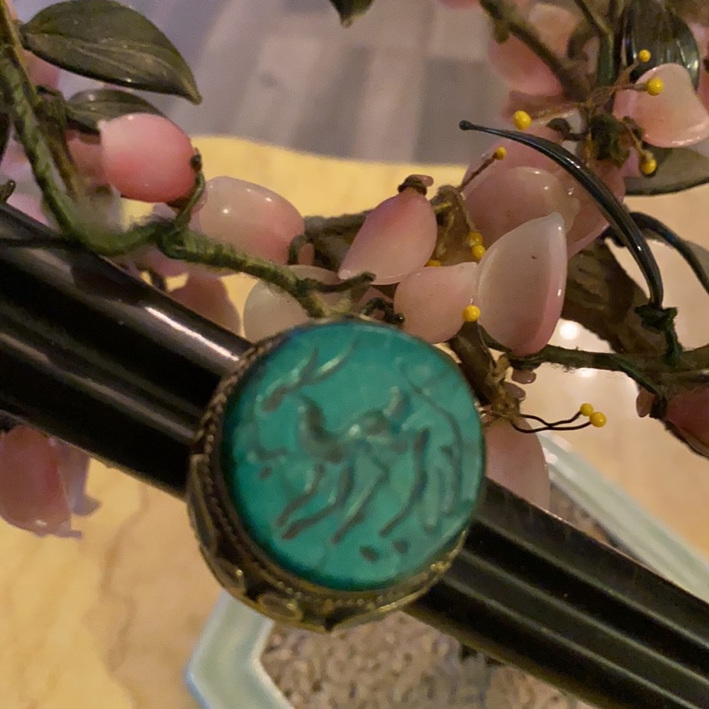 Antique seal ring engraved deer green turquoise - Picture 7 of 7